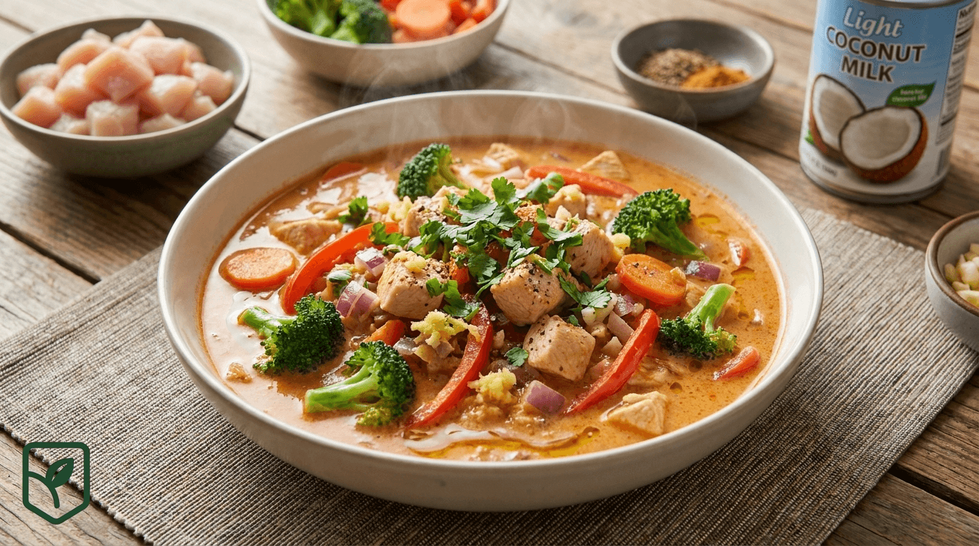 Frango ao Leite de Coco e Curry com Legumes Coloridos