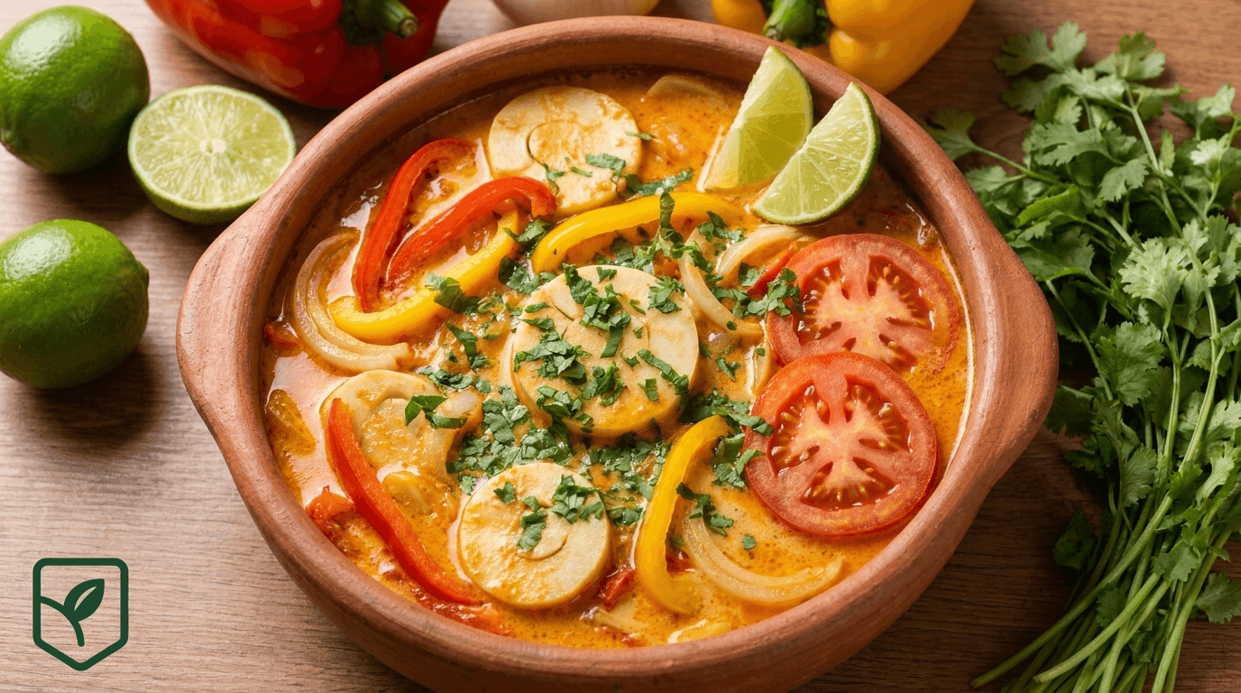 Moqueca Vegana de Palmito Pupunha e Pimentões Coloridos