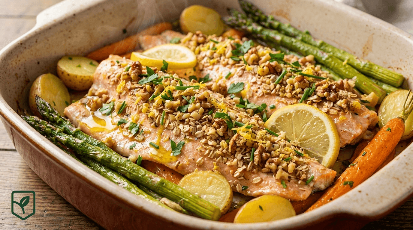 Truta ao Forno com Crosta de Nozes e Limão