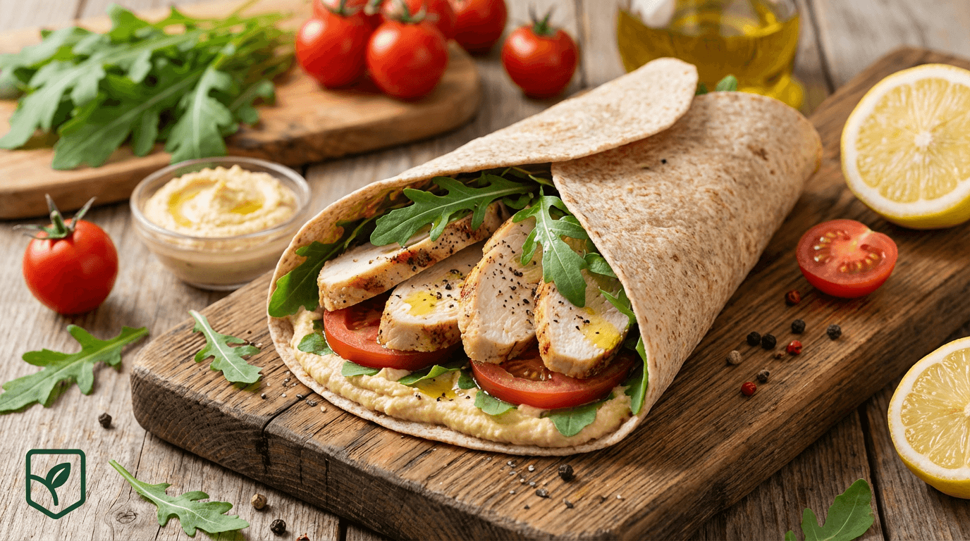 Wrap Integral de Frango com Hummus e Rúcula
