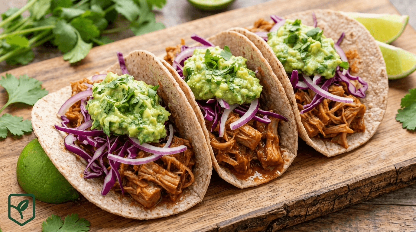 Tacos Veganos de Jaca Desfiada com Guacamole de Coentro