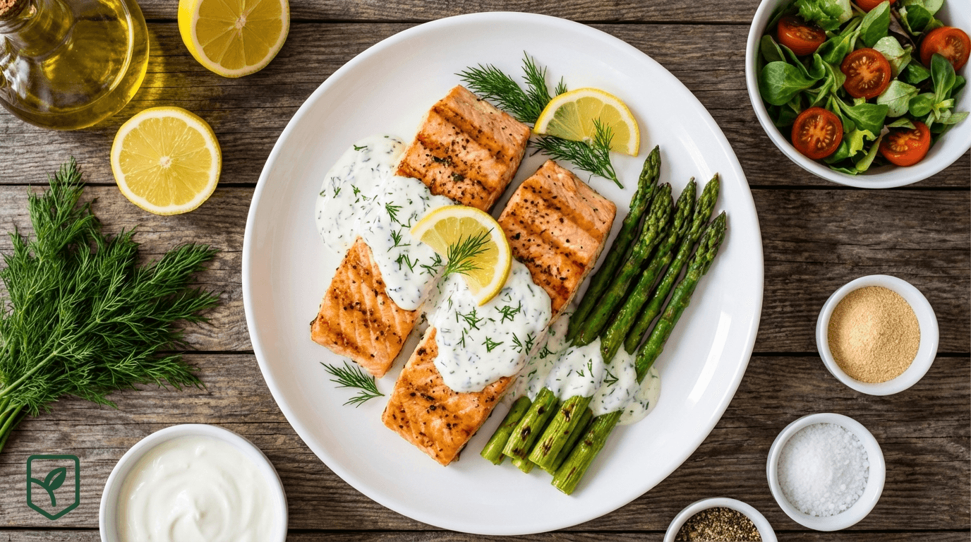 Salmão Grelhado com Molho de Iogurte e Dill