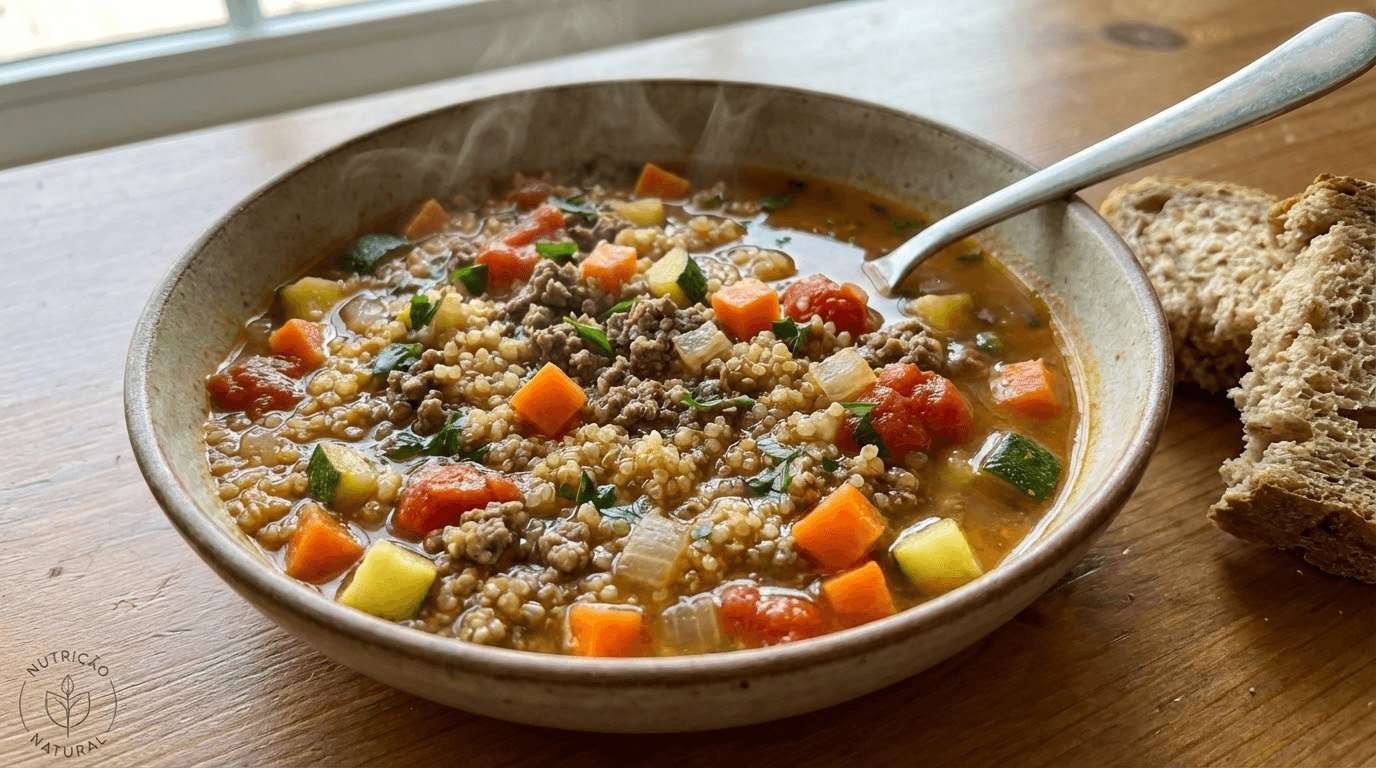 Ensopado Magro de Patinho com Quinoa e Legumes