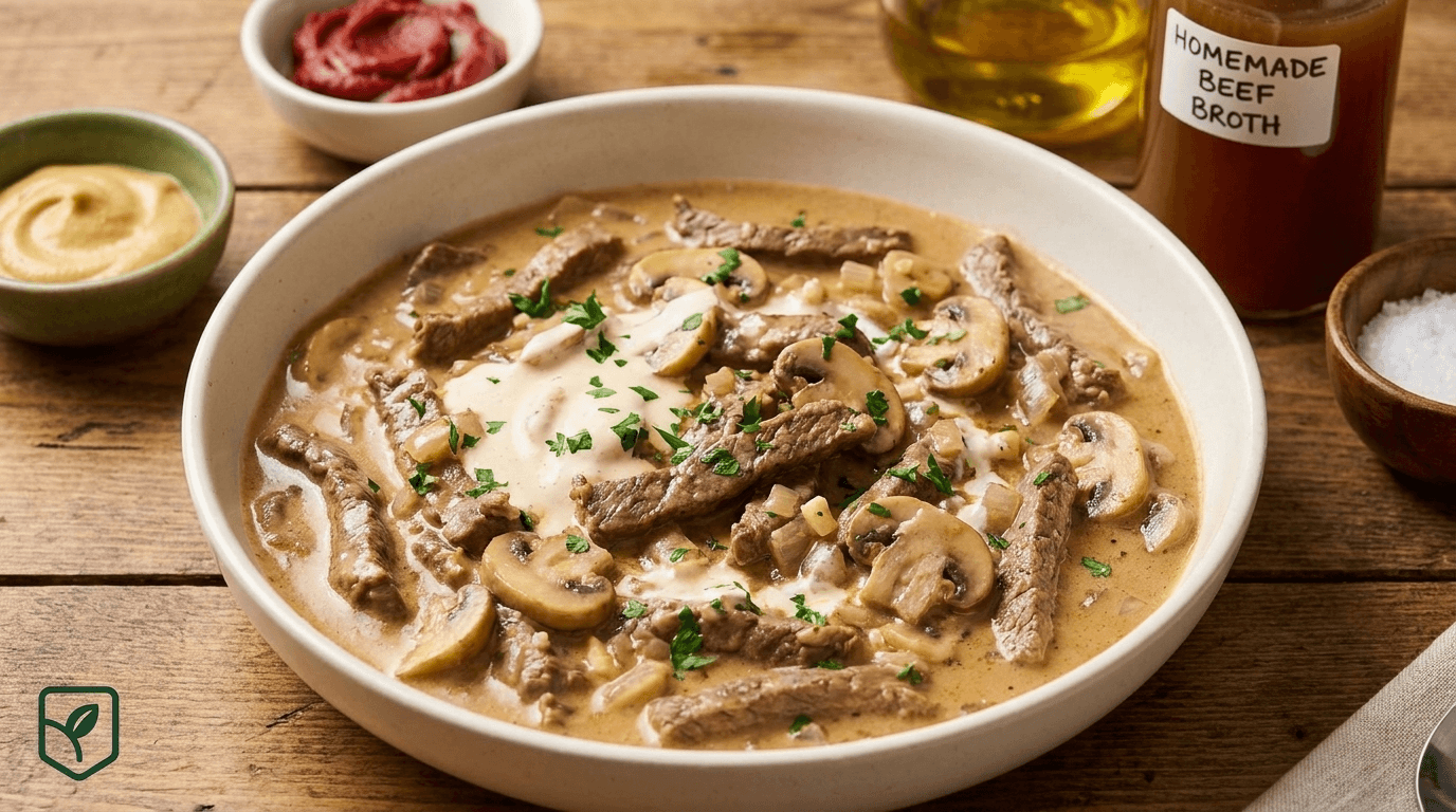 Estrogonofe Magro de Carne com Cogumelos Frescos