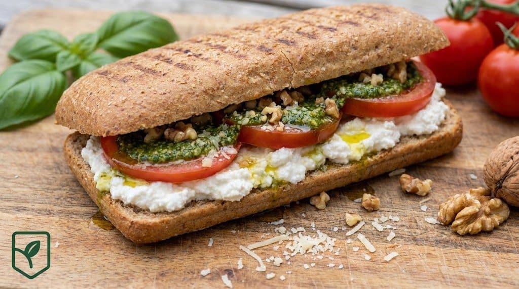 Panini Integral de Ricota, Tomate e Pesto de Manjericão