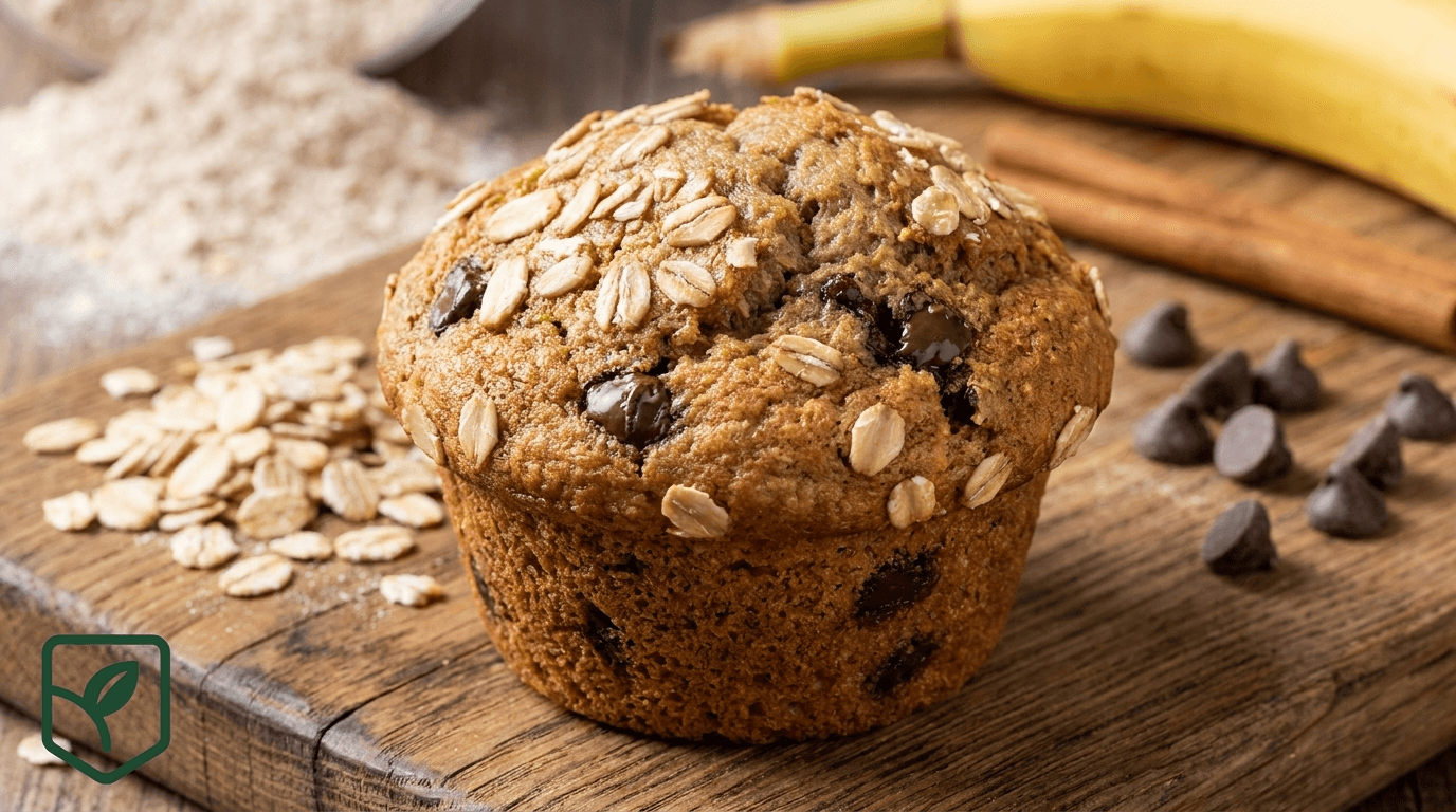 Muffins Integrais de Banana, Aveia e Chocolate Amargo
