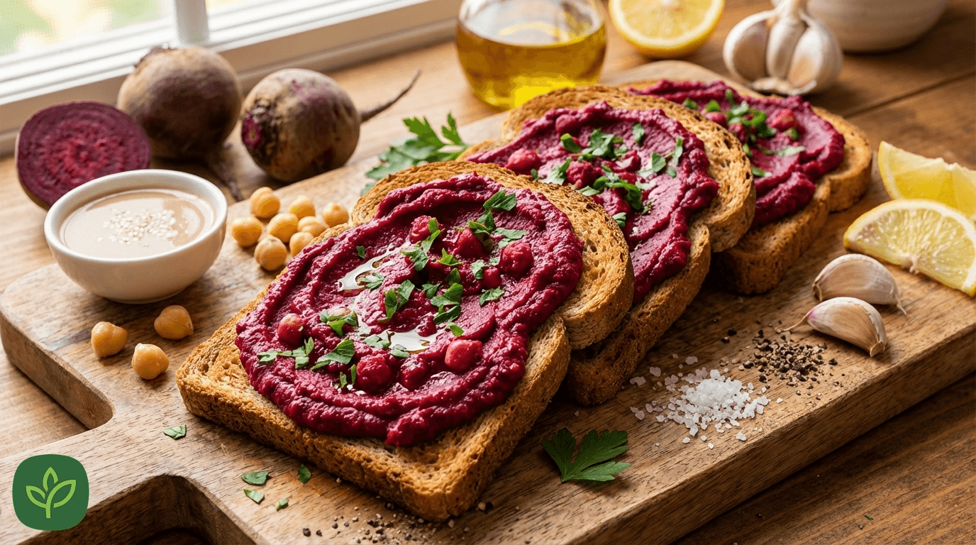 Torradas Integrais com Homus de Beterraba