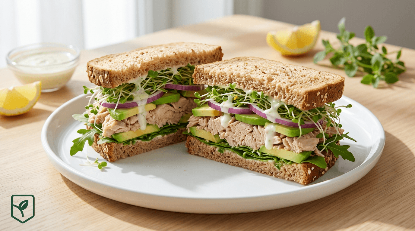 Sanduiche Integral de Atum Light com Abacate e Brotos