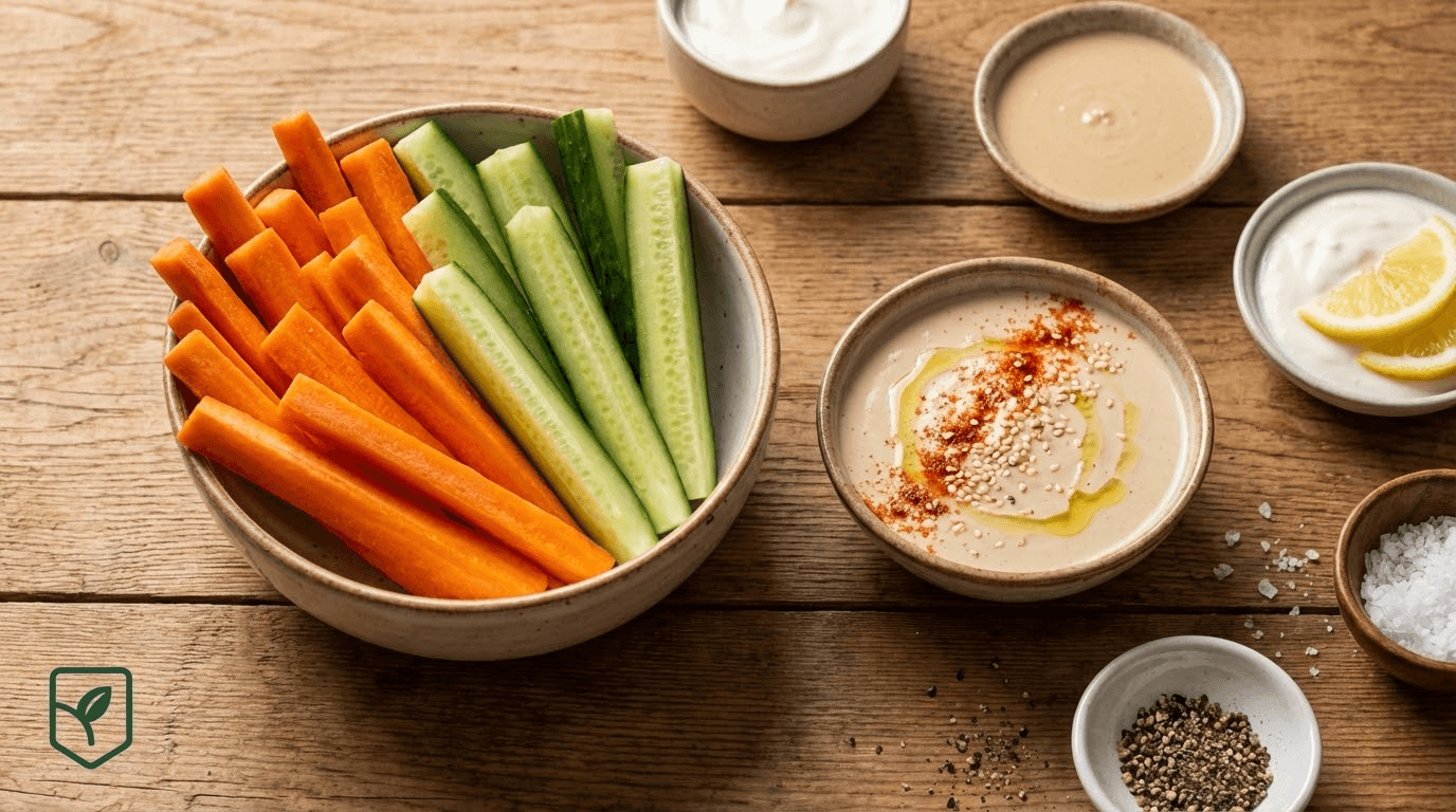 Palitos Crocantes de Cenoura e Pepino com Molho Tahine